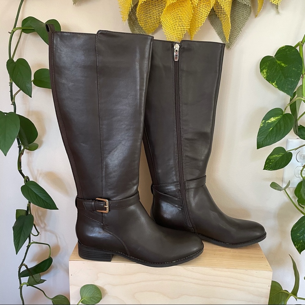 Nine West deep brown high boots with buckle and side zipper